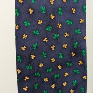 100% Silk Blue, Gold, & Green Clover St. Paddy's Day Neck Tie Made in USA